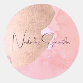 Moderne goldene Aquarellnägel der Rose Runder Aufkleber