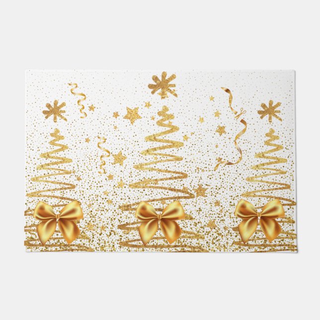 Moderne goldene Bäume glänzen Glanz Weihnachten we Fußmatte (Vorderseite)