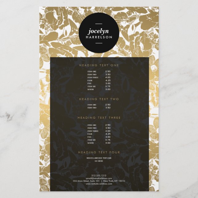 Moderne Goldene Blumen Schwarze Kreis-Flugblatt Flyer (Vorne)