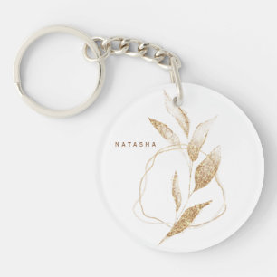 Moderne goldene botanische Blatt-Brautjungfer Schlüsselanhänger