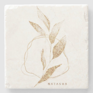 Moderne goldene botanische Blatt-Brautjungfer Steinuntersetzer