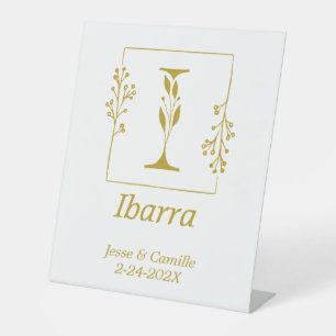 Moderne goldene botanische Buchstabe I Hochzeit Sockelschild