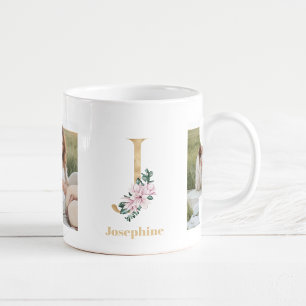 Moderne Goldene Buchstabe J Blume Zwei Foto Mono Kaffeetasse
