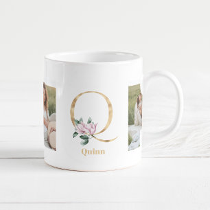 Moderne Goldene Buchstabe Q Blume Zwei-Foto-Mono Kaffeetasse
