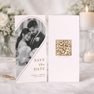 Moderne goldene gebogene Architektur-Foto-QR-Save- Save The Date