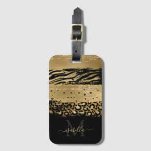 Moderne goldene Glitter-Schrift Monogramm Gepäckanhänger