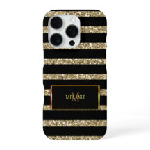 Moderne goldene Glitter Schwarzstreifen Monogramm