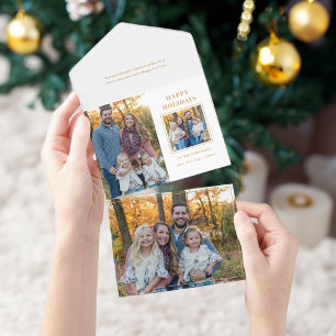 Moderne Goldene glückliche Ferien mit zwei Fotos All In One Einladung