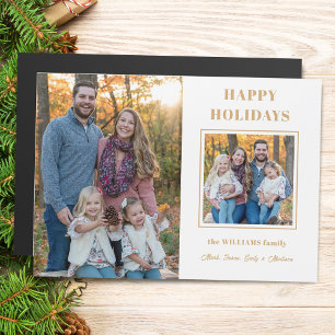 Moderne Goldene glückliche Ferien mit zwei Fotos Magnetkarte