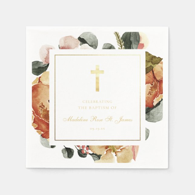 Moderne Goldene Herbsttaufe Christening Serviette (Vorderseite)