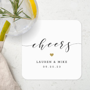 Moderne goldene Herz Cheers Hochzeit Rechteckiger Pappuntersetzer