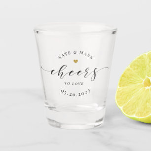 Moderne goldene Herz Hochzeit Prost auf die Liebe Schnapsglas