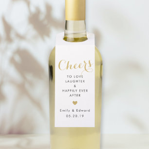 Moderne goldene Herz-Hochzeitsgunst  Flaschenanhänger