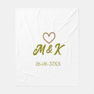 Moderne goldene Herz Hochzeitspaar Namensbuchstabe Fleecedecke