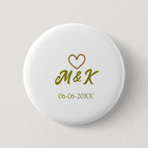 Moderne goldene Herz-Hochzeitspaarnamensschrift Button