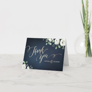 Moderne goldene Hochzeit mit blauen Blumen Dankeskarte