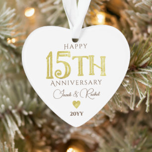 Moderne goldene Hochzeitstags-Erinnerung zum 15. J Ornament