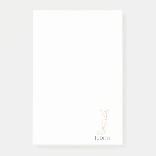 Moderne goldene Initiale J personalisiert Post-it Klebezettel (Vorderseite)