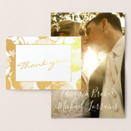 Moderne Goldene Lemons & Foliage Wedage Foto Folienkarte