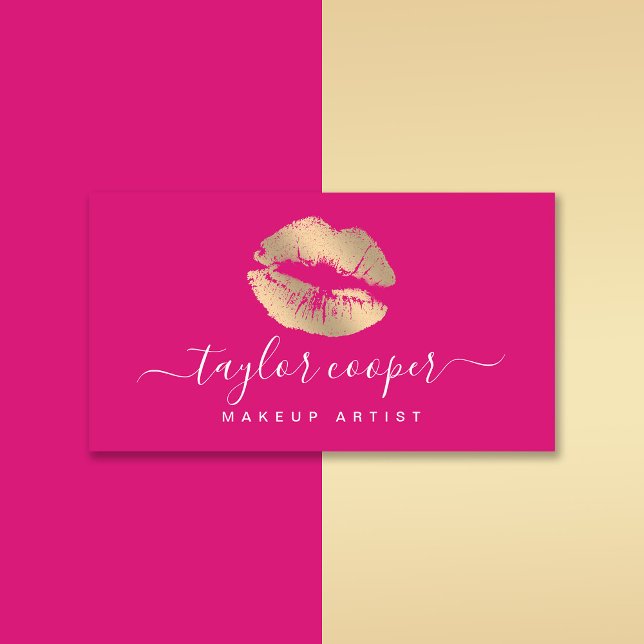 Moderne goldene Lippen heißen rosa Makeup Künstler Visitenkarte (Von Creator hochgeladen)