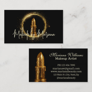 moderne goldene Lippenstift-Makeup-Artist schwarze Telefonnummerkarte