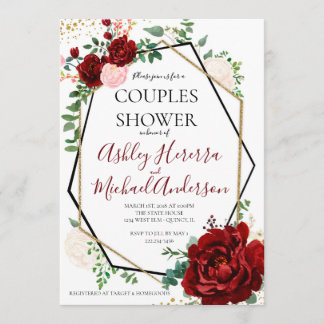 Moderne goldene Merlot geometrische Paare Dusche e Einladung