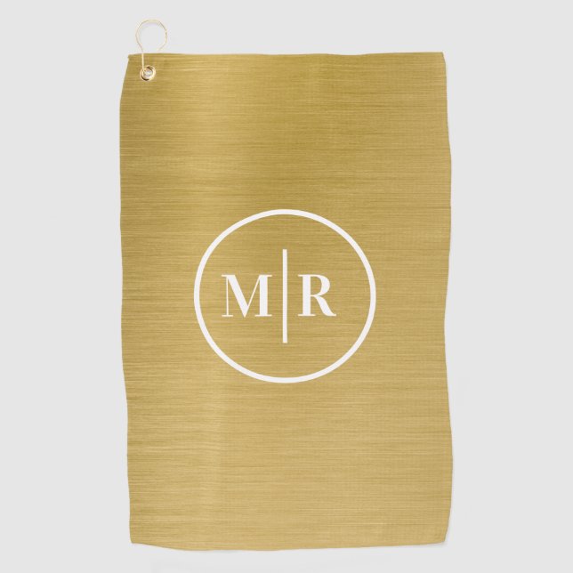 Moderne goldene Metallic-Monogramm-Golf Golfhandtuch (Vorderseite)