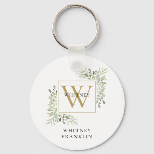 Moderne goldene Monogramm Elegante Grünpflanzen Schlüsselanhänger