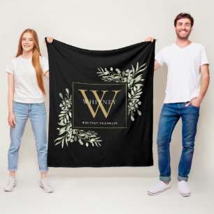 Moderne goldene Monogramm-Grünpflanzen-Blumen in S Fleecedecke