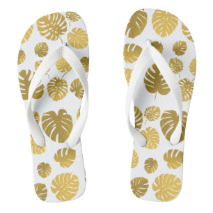 Moderne goldene Monstera-Tropenblätter-Muster Flip Flops