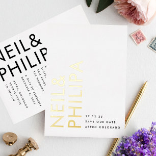 Moderne goldene Namen ohne Foto Save the Date Folieneinladung