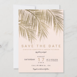 Moderne goldene Palme elegant Save the Date pink