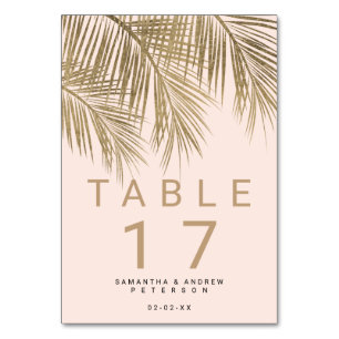 Moderne goldene Palme eleganten Hochzeitstisch ros Tischnummer