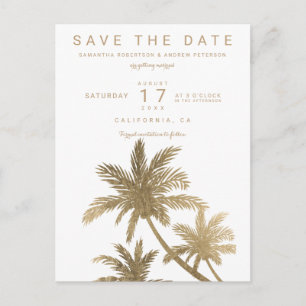 Moderne goldene Palmenbäume elegant Save-the-Date Ankündigungspostkarte