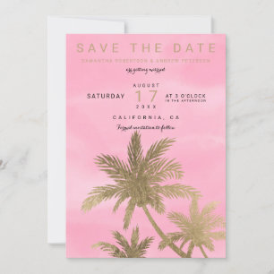 Moderne goldene Palmenbäume rosa chic Save-the-Dat Save The Date