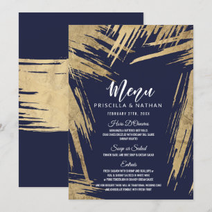 Moderne goldene Pinselstriche Navy-Blau-Hochzeitsm Einladung
