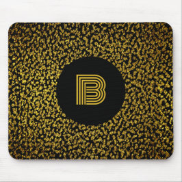 Moderne goldene Punkte in Monogramm schwarz Mousepad