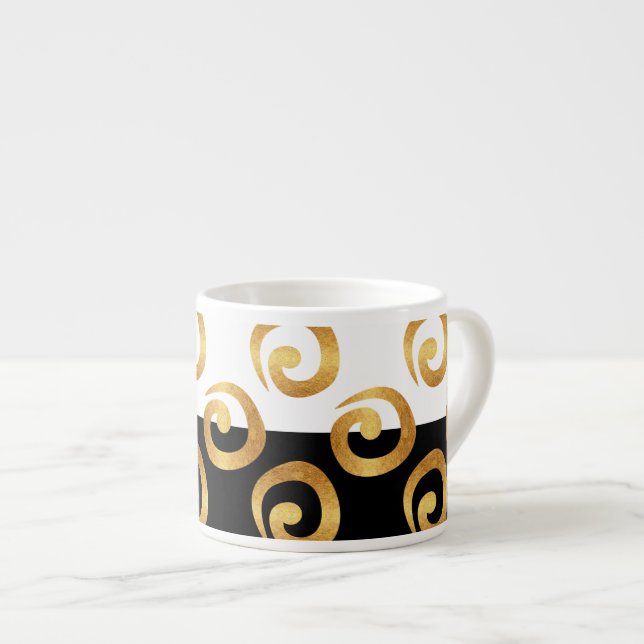 Moderne goldene Rahmen Muster auf Schwarz und Weiß Espressotasse (Vorderseite Rechts)