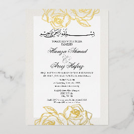 Moderne Goldene Rose Islamische Hochzeit Folieneinladung