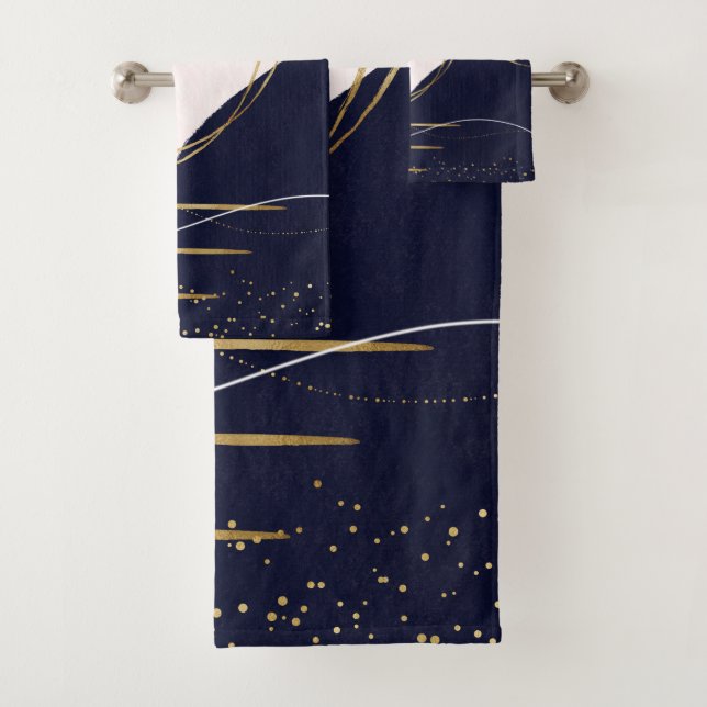 Moderne Goldene Schlaganfälle & Kreise Minimal ros Badhandtuch Set (Insitu)