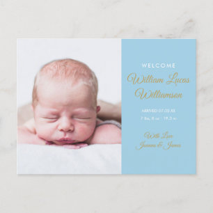 Moderne goldene Schrift Baby Boy Foto Geburtsankün Ankündigungspostkarte