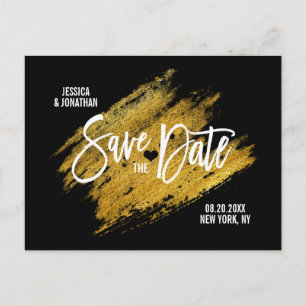 Moderne goldene schwarze Hochzeit SPAREN DAS DATUM Ankündigungspostkarte