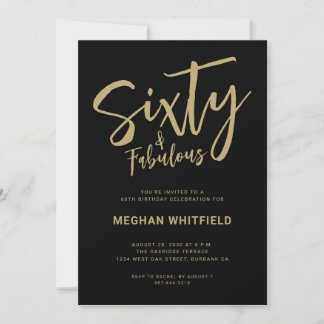 Moderne goldene schwarze Sixty Schrift 60. Geburts Einladung