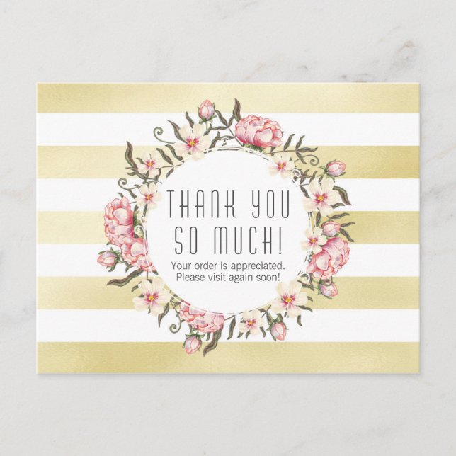 Moderne goldene Streifen & rosa bläserne Rose Viel Postkarte (Vorderseite)