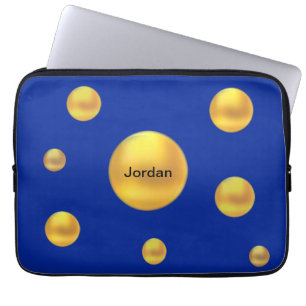 Moderne goldene Tupfen auf Blau Laptopschutzhülle