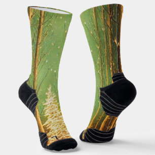 Moderne goldene und grüne Bäume im Wald Socken