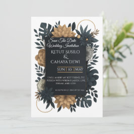Moderne goldene und marineblaue florale Hochzeitse Einladung