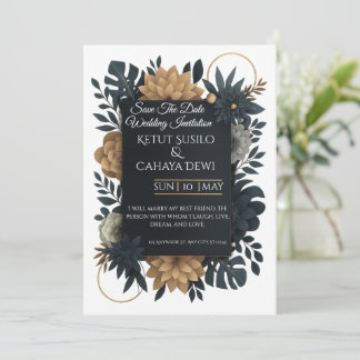 Moderne goldene und marineblaue florale Hochzeitse Einladung