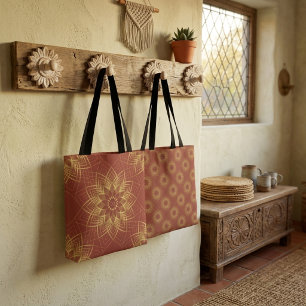 Moderne goldene und terrakottafarbene Mandala-Must Tasche