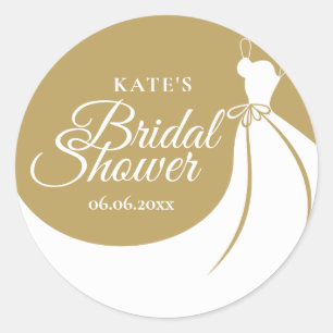 Moderne goldene und weiße elegante Kleid Brautpart Runder Aufkleber